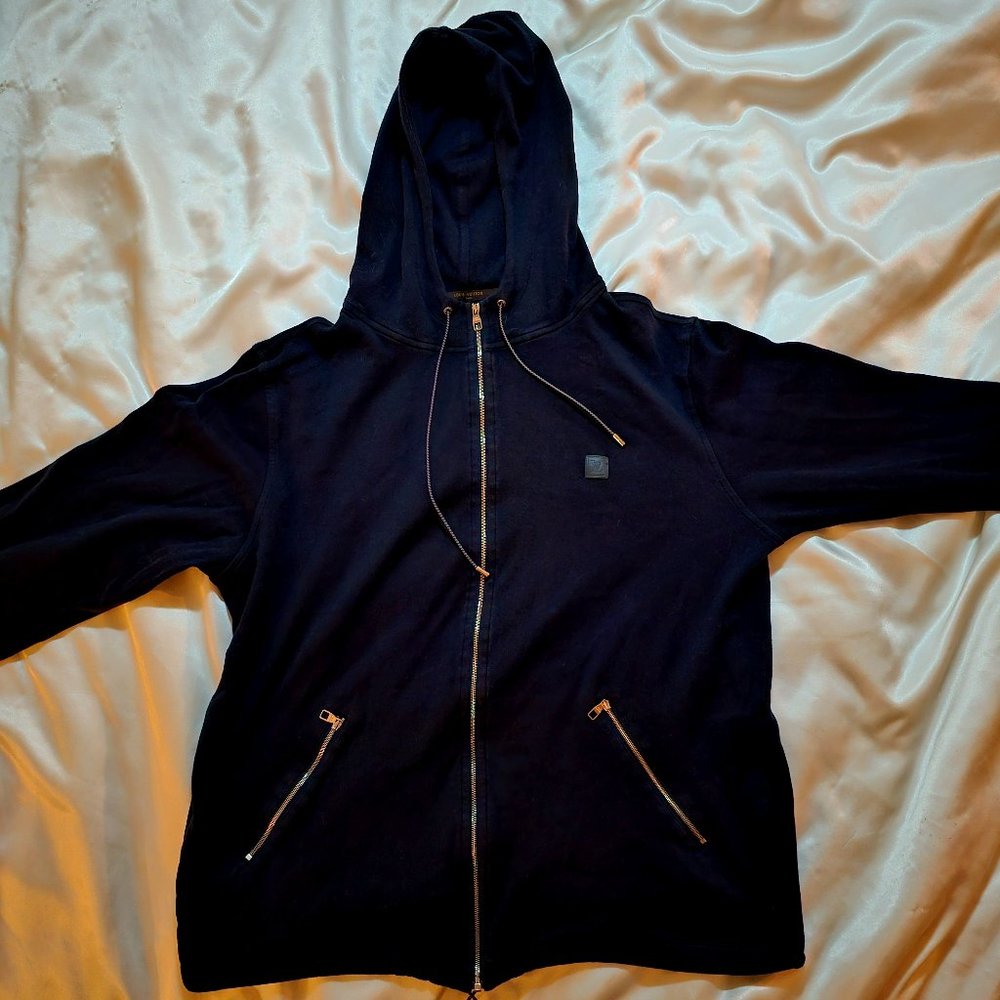 Louis Vuitton Men's Black Zip-Up Hoodie with silver accents size XXL